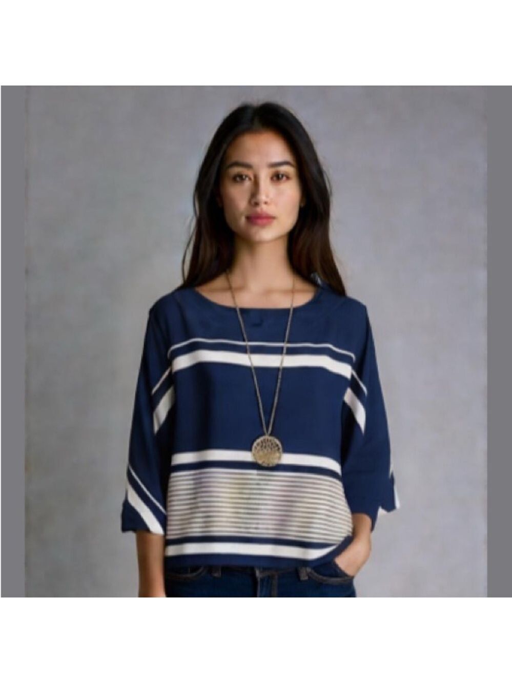 Vince Camuto Blue Stripe Flowy Top Size Medium